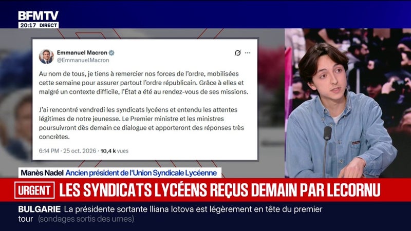 Colère lycéenne: sur X, Emmanuel Macron annonce que "le Premier ministre et les ministres poursuivront dès demain le dialogue et apporteront des réponses très concrètes"