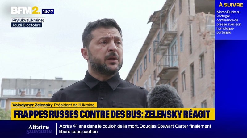 Ukraine: Volodymyr Zelensky qualifie Vladimir Poutine de "terroriste et tueur", après la frappe russe sur des bus