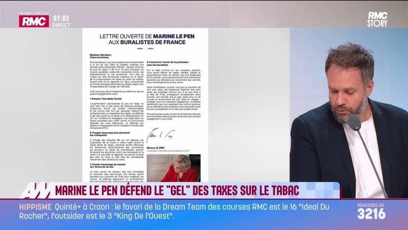 Marine Le Pen défend le "gel" des taxes sur le tabac