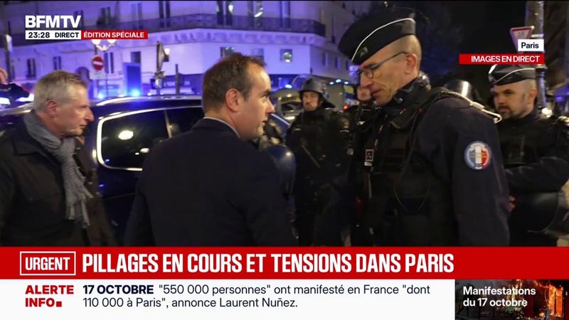 Manifestations du 17 octobre: Sébastien Lecornu et Laurent Nuñez rencontrent les policiers dans les rues de Paris