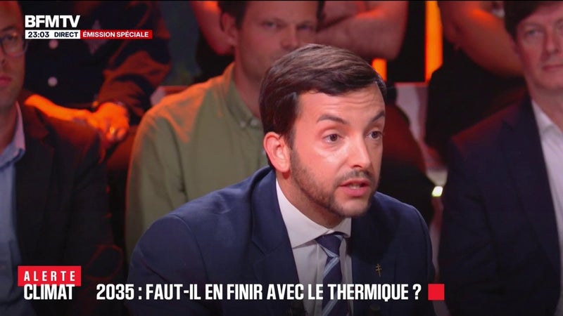 Fin des voitures thermiques en 2035: "On ne le fera pas parce que c'est le suicide de l'industrie automobile européenne", estime Jean-Philippe Tanguy, député RN
