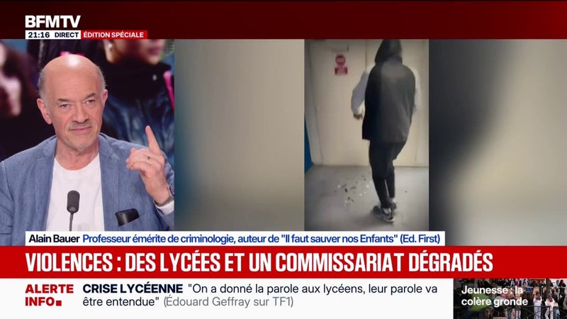 Mouvement lycéen: “Devant toutes ces différentes jeunesses, il y a au moins un sujet commun : le rejet pour les uns, la vengeance pour les autres [...] mais je n’en connais pas qui soient heureux.”, assure Alain Bauer, professeur émérite de criminologie