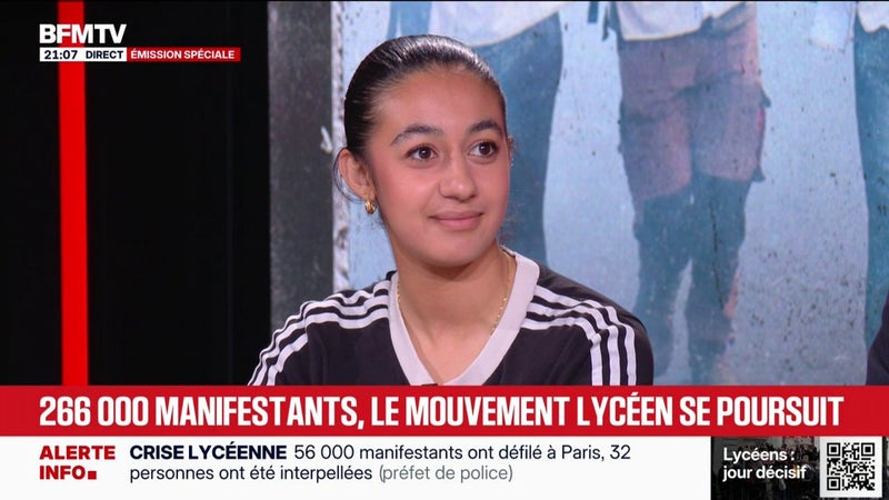 Mobilisation lycéenne: "On n'est pas près de s'arrêter tant qu'on n'aura pas obtenu gain de cause", annonce Sofia Tizaoui, ancienne présidente de l'Union syndicale lycéenne