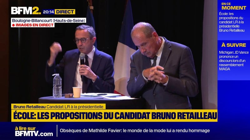 "Sa nouvelle France, c'est la fin de la France", assure Bruno Retailleau, candidat LR à l'élection présidentielle, à propos de Jean-Luc Mélenchon
