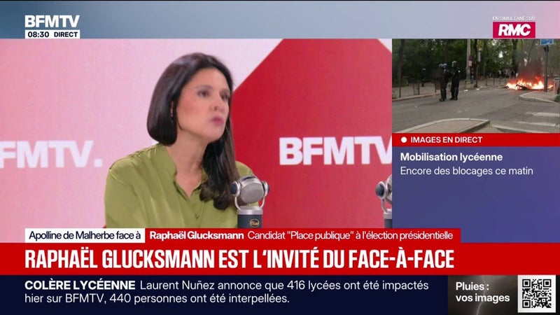 "Je soutiens les revendications des lycéens", déclare Raphaël Glucksmann, candidat "Place publique" à l'élection présidentielle