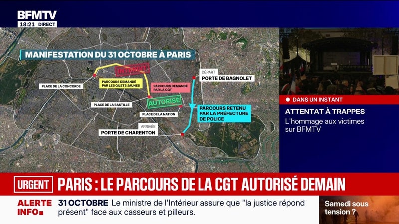 Manifestation du 31 octobre: le tribunal administratif autorise le parcours entre Bastille et Nation, que la préfecture avait interdit
