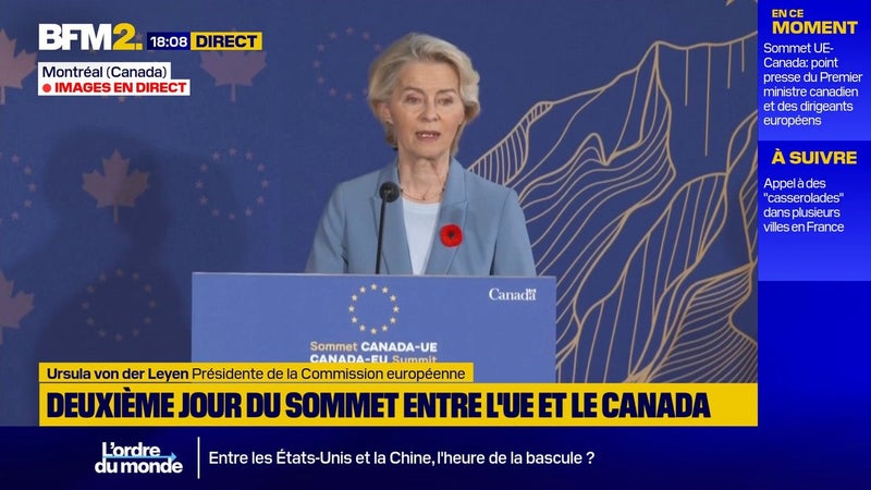 Sommet UE-Canada: "Nous avons convenu de la participation du Canada à notre prêt de soutien à l'Ukraine de 90 milliards d'euros", annonce la présidente de la Commission européenne
