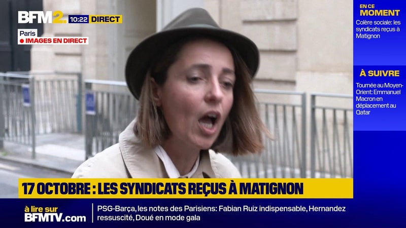 "Nous allons lui dire qu'on ne répond pas à une mobilisation sociale par de la répression": la leader de la CGT Sophie Binet reçue à Matignon
