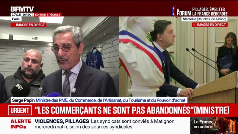 Pillages à Paris: "On est en discussion avec les assurances", indique Serge Papin, ministre des PME
