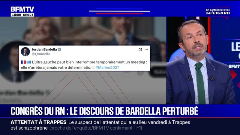 Congrès du RN perturbé par l'Union des étudiants juifs de France: Sébastien Chenu, président du groupe RN à l'Assemblée nationale, évoque des militants de la "gauche ultra"