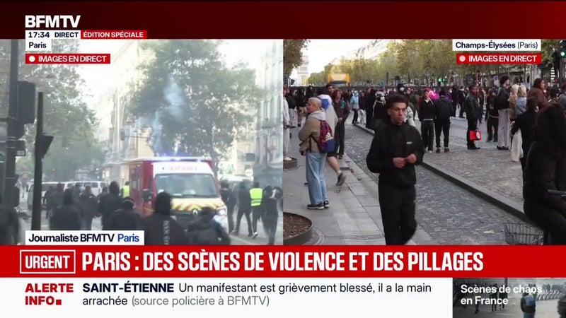 Mobilisation du 17 octobre: le cortège parisien est arrivé aux Champs-Élysées
