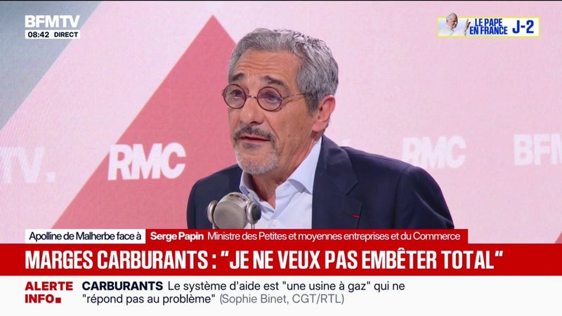 Carburants: "Je n'ai pas envie d'embêter Total", affirme Serge Papin, ministre des PME et du Commerce