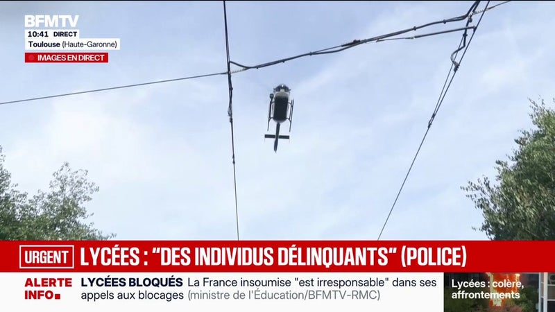 Colère des lycéens: un hélicoptère de la gendarmerie survole les manifestants à Toulouse