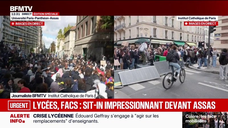 Colère des lycéens: un grand sit-in en cours devant l'université Paris-Panthéon-Assas