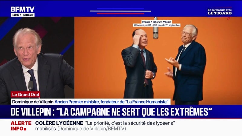 Clip de rap généré par IA: "ça veut dire qu'il y a bien, dans la jeunesse, une attente d'une autre façon de parler de politique", estime Dominique de Villepin, ancien Premier ministre