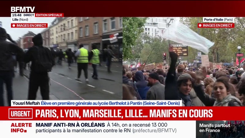 24 octobre: des manifestants continuent de converger vers le point de départ à Porte d'Italie, presque deux heures après que la tête de cortège soit partie