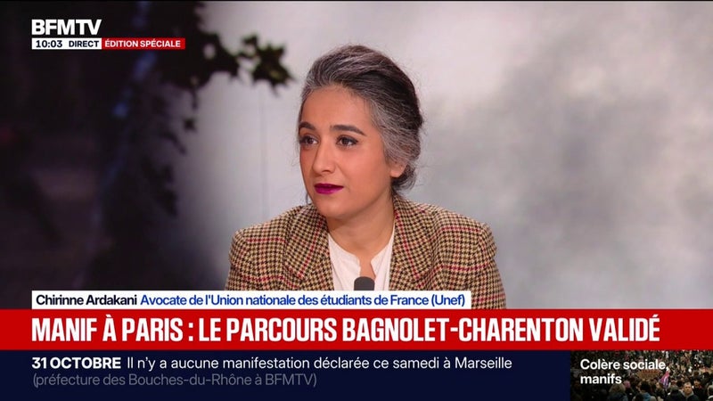 Manifestation du 31 octobre à Paris: l'avocate de l'Unef évoque "un pouvoir exécutif qui a cherché à contourner systématiquement le juge administratif"