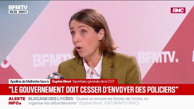 Un lycéen blessé par une grenade lacrymogène: "Je qualifie ça de violence policière", dénonce Sophie Binet, secrétaire générale de la CGT