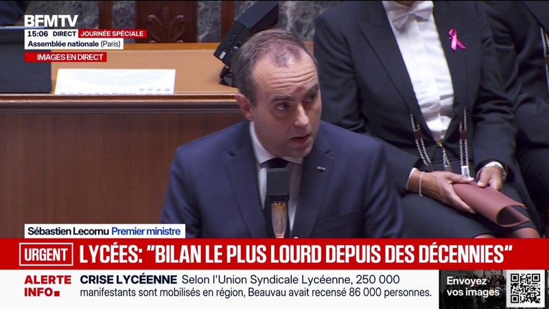 Mobilisation lycéenne: "L'ultraviolence doit être condamnée sans condition", réclame Sébastien Lecornu, Premier ministre