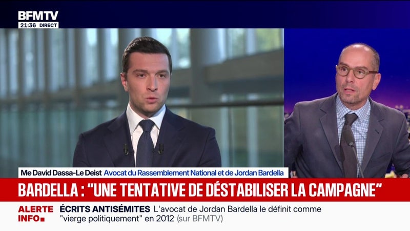 Écrits antisémites attribués à Jordan Bardella: son avocat, Me David Dassa-Le Deist, déplore une "petite bombe atomique dans la campagne"