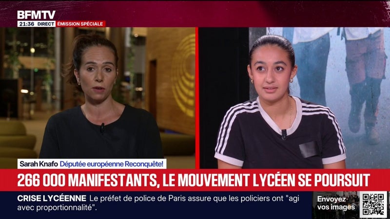 Blocage des lycées: "C'est le résultat de la politique qui a été menée depuis des années", répond Sofia Tizaoui, ancienne présidente de l'Union Syndicale Lycéenne, à Sarah Knafo (Reconquête)
