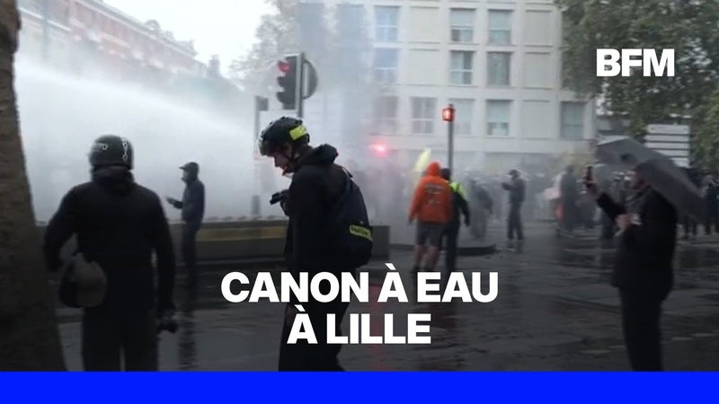 Mobilisations du 24 octobre: les canons à eau utilisés lors de la manifestation à Lille