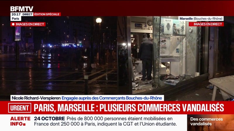 Plusieurs commerces vandalisés à Marseille en marge de la mobilisation du 24 octobre: "C'est un grand malheur", dénonce Nicole Richard-Verspieren (Commerçants Bouches-du-Rhône)