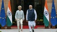 La présidente de la Commission européenne, Ursula von der Leyen, et le Premier ministre indien, Narendra Modi, lors d'une réunion à New Delhi, le 28 février 2025 (photo d'illustration). 