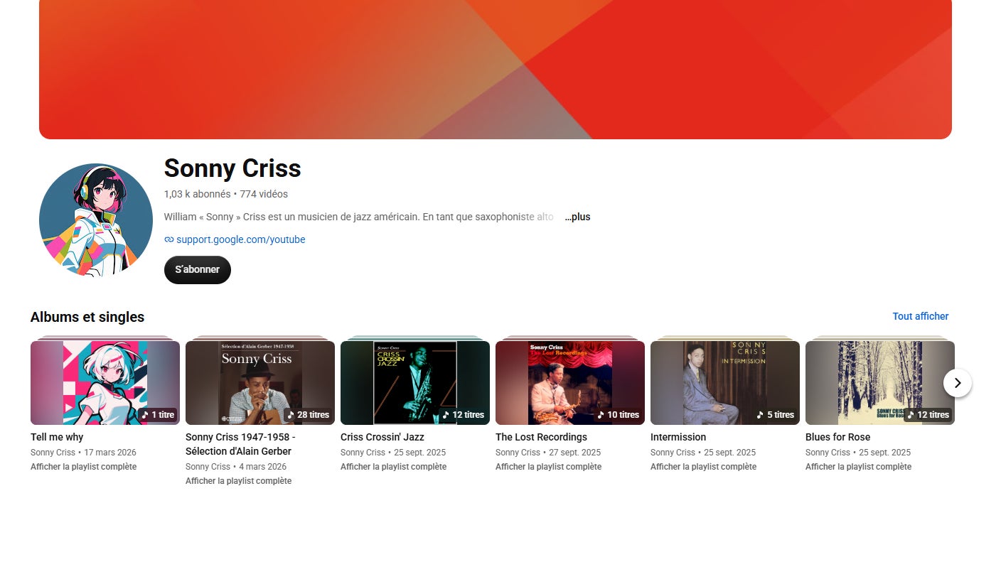 Capture d'écran du profil Youtube de Sonny Criss