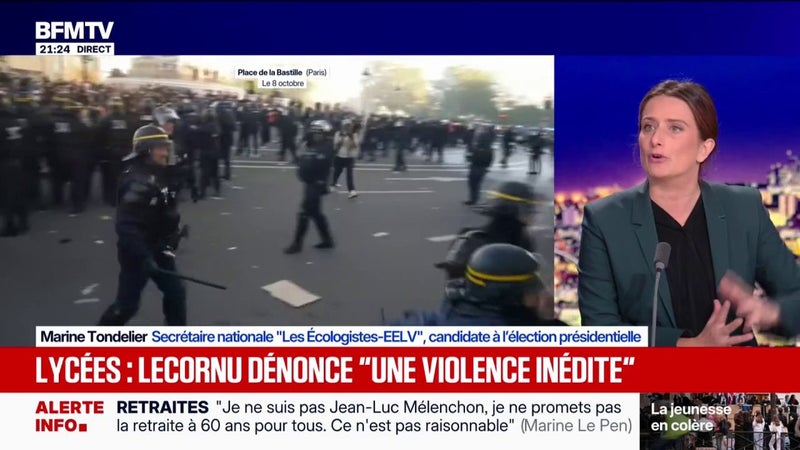 "J'ai toujours condamné toute forme de violence" donc "je ne le laisserai pas sous-entendre l'inverse": Marine Tondelier, candidate Les Écologistes à l'élection présidentielle, répond à Sébastien Lecornu