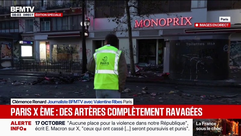 Au lendemain d'une journée de violences, le travail des agents de la propreté de la mairie de Paris pour remettre en état les rues