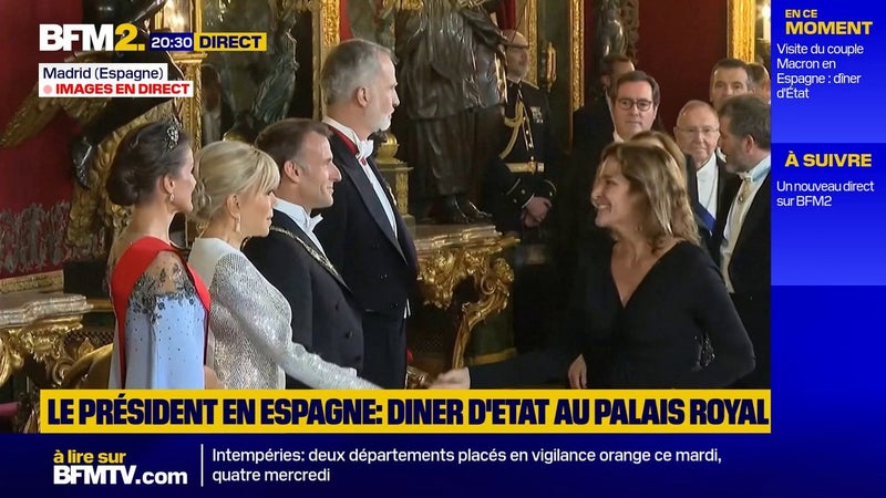 Emmanuel et Brigitte Macron reçus pour un dîner d'État au palais royal de Madrid