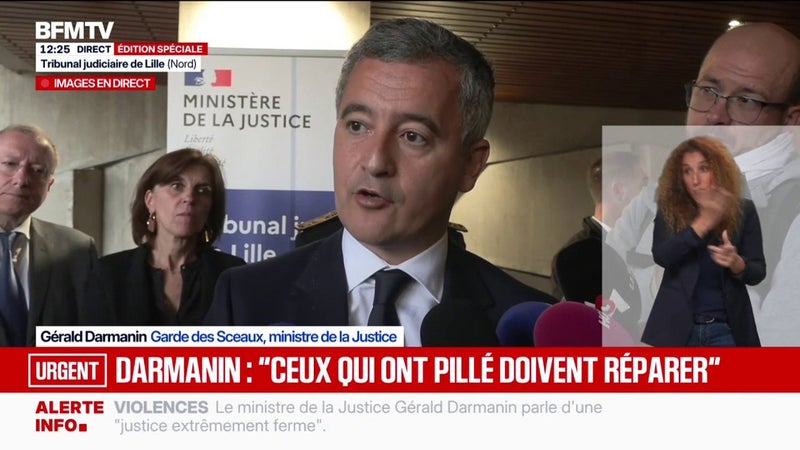 Violences du 17 octobre: "Ceux qui ont pillé doivent réparer", insiste Gérald Darmanin, ministre de la Justice