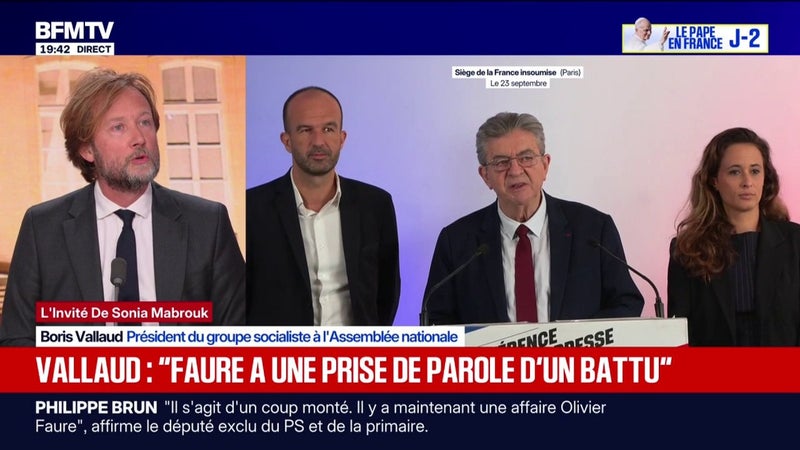 "Je crois que monsieur Mélenchon ne va pas gagner et ne peut pas gagner", estime Boris Vallaud, président du groupe socialiste à l'Assemblée et soutien de Raphaël Glucksmann