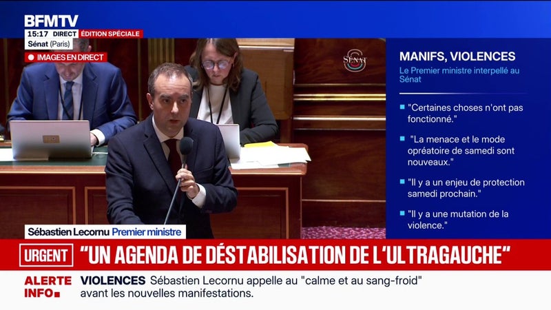 "On a un agenda de déstabilisation mené par l'extrême gauche radicale et l'ultragauche qui cherchent à polluer l'élection présidentielle", affirme Sébastien Lecornu