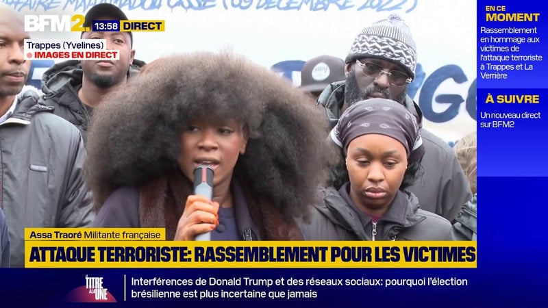 Rassemblement à Trappes: "Nous vivons un chaos total, une répression totale, des actes terroristes graves", déclare Assa Traoré, militante
