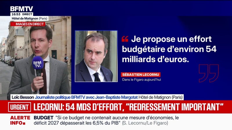 Budget 2027: Sébastien Lecornu propose "un effort budgétaire d'environ 54 milliards d'euros"
