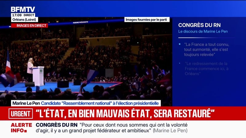 "Nous abolirons la stupide loi Hulot qui interdit la recherche d'hydrocarbures sur le sol français", annonce Marine Le Pen, candidate RN à l'élection présidentielle
