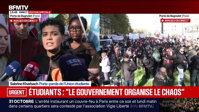Manifestation du 31 octobre: "Dès ce mardi, on bloquera nos universités et nos lycées", déclare Sabrine Kharbach, porte-parole de l'Union étudiante