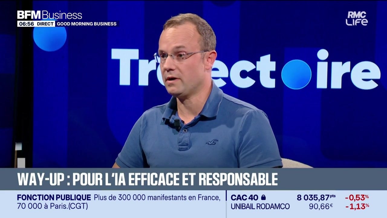 Thomas Broussard, President of Way-Up, on the set of BFM Business's Trajectoire programme, caption “Way-Up: for effective and responsible AI”