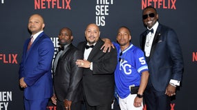 Raymond Santana, Kevin Richardson, Antron McCray, Yusef Salaam et Korey Wise lors du lancement de la série Netflix