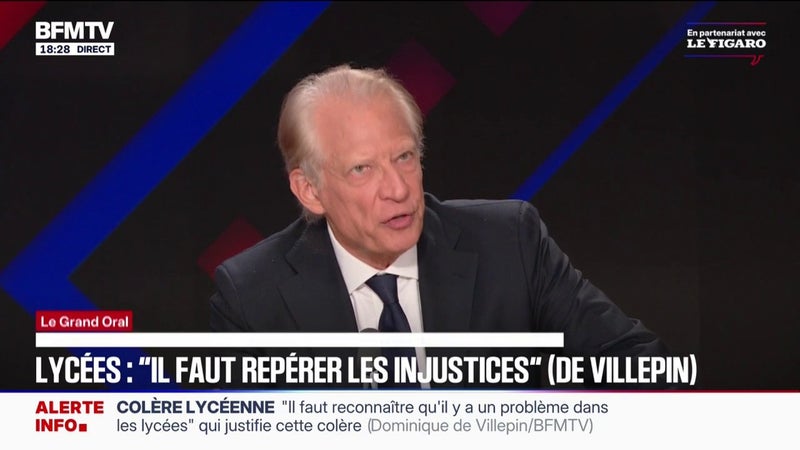 Dégradations commises en marge des mobilisations lycéennes: "Il faut, pour ceux qui seront condamnés, privilégier des peines de réparation", estime Dominique de Villepin, ancien Premier ministre