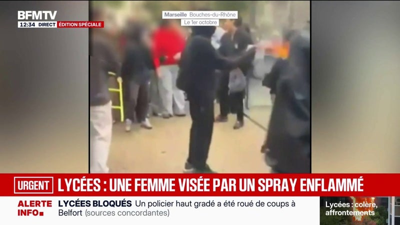 Colère des lycéens: une femme s'opposant à des dégradations visée par un spray transformé en lance-flammes à Marseille