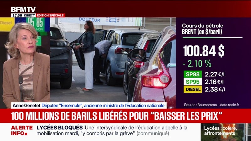 Les pays du G7 vont libérer jusqu'à 100 millions de barils de diesel et pétrole brut, "ça va alléger la facture à la pompe", salue Anne Genetet, députée "Ensemble"