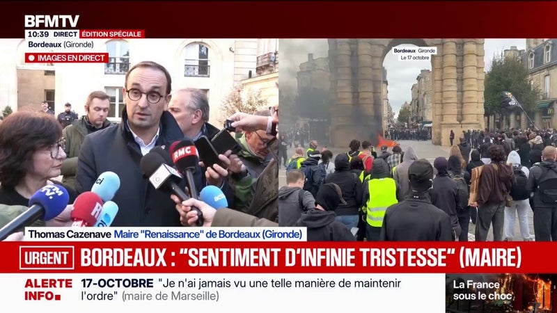 "Un sentiment d'infinie tristesse": Thomas Cazenave, maire Renaissance de Bordeaux, réagit après les violences dans la ville ce samedi 17 octobre