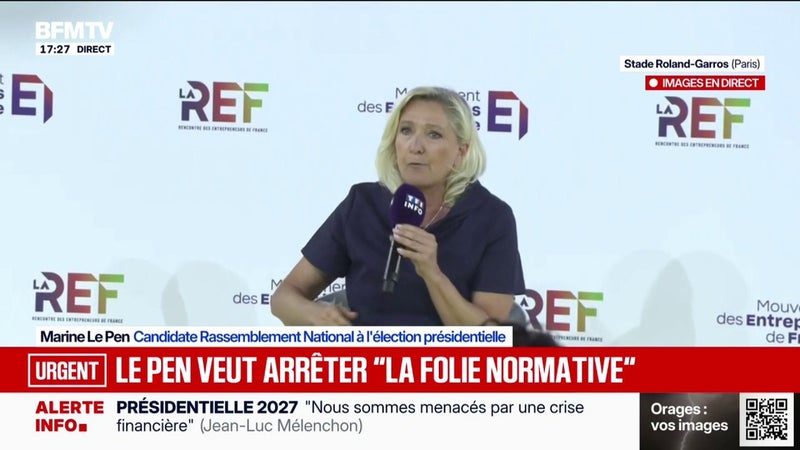 Dette: "Le premier qui doit faire un effort c'est l'État, qui doit baisser drastiquement son train de vie", déclare Marine Le Pen lors du débat au Medef