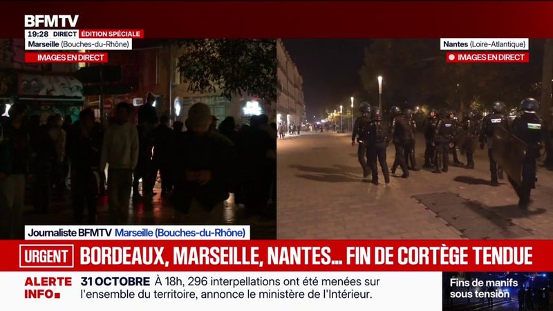 Manifestations du 31 octobre: des tensions à Marseille où des affrontements ont lieu entre quelques groupes et des forces de l'ordre