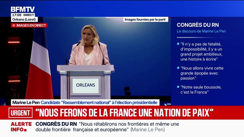 Retraites: "Je propose de faire entrer plus tôt les jeunes sur le marché du travail", déclare Marine Le Pen, candidate RN à l'élection présidentielle