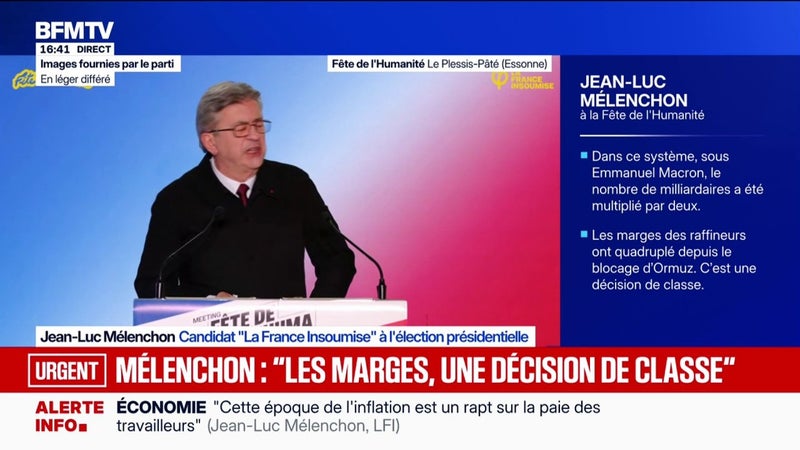 Présidentielle: "Le changement climatique est irréversible. Ceux qui nous dirigent ne font rien", assène Jean-Luc Mélenchon, candidat "La France insoumise" à la Fête de l'Humanité