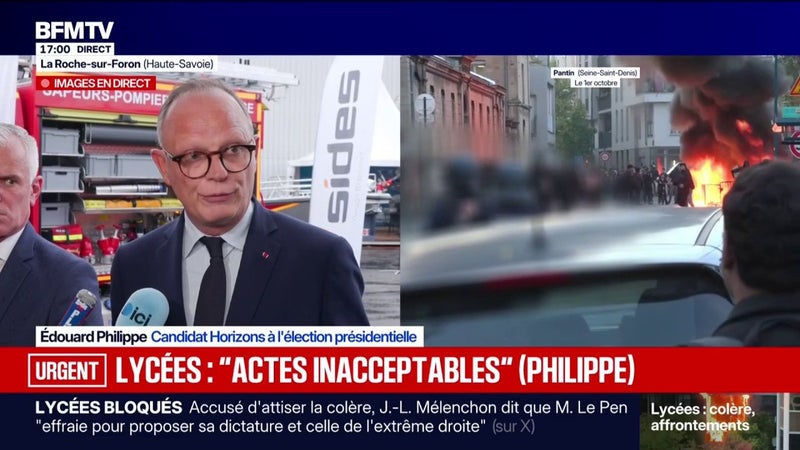 Blocage des lycées: "Les images que nous voyons sont extrêmement préoccupantes", assure Édouard Philippe, candidat Horizons à l'élection présidentielle